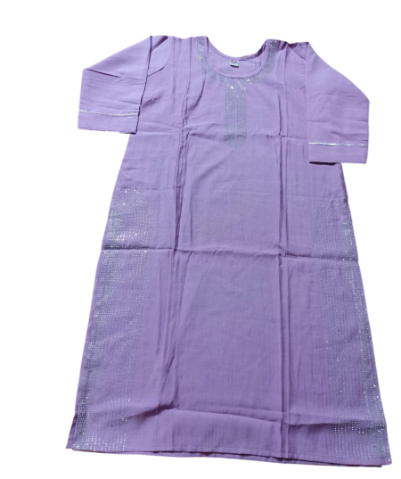 Women's Lavender Cotton Kurta with Sequin Detail, 3/4 Sleeves, Traditional Indian Dress