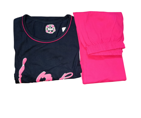 Women's Cotton Night Suit Set, Pink T-Shirt Dress with Pop Star Print, Maroon Pajamas, Casual Sleepwear