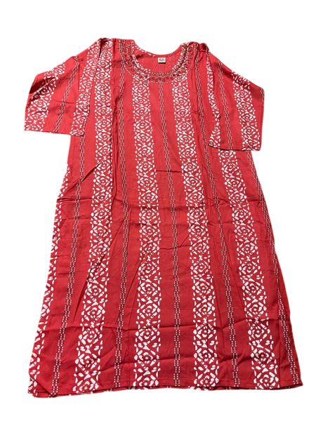 Women's Cotton Kurta, Red and White Floral Pattern
